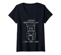 Femme Chat Grognon Cafe Humour Sarcasme Travail T-Shirt avec Col en V