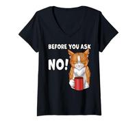 Femme Chat Grognon Humour Café Matin Citation Drôle T-Shirt avec Col en V