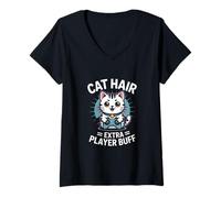 Femme Chat Hair Extra Player Buff Retro Gamer T-Shirt avec Col en V