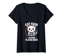 Femme Chat Hair Extra Player Buff Retro Gamer T-Shirt avec Col en V