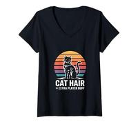 Femme Chat Hair Extra Player Buff Retro Gamer T-Shirt avec Col en V
