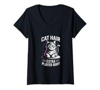 Femme Chat Hair Extra Player Buff Retro Gamer T-Shirt avec Col en V