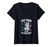 Femme Chat Hair Extra Player Buff Retro Gamer T-Shirt avec Col en V