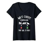 Femme Chat Humour Drôle Chaton Femme Fille Mes Chats m'appellent T-Shirt avec Col en V