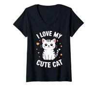 Femme Chat I Love My Cute Cat Cats T-Shirt avec Col en V