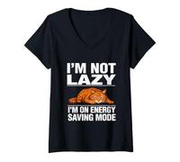 Femme Chat I'm Not Lazy I'm on Energy Saving Mode T-Shirt avec Col en V