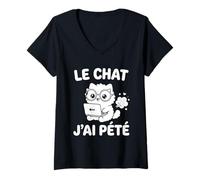 Femme Chat J’AI Pété Humour Geek IA Intelligence Artificielle T-Shirt avec Col en V