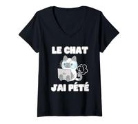 Femme chat j'ai pété cadeau humour intelligence artificielle T-Shirt avec Col en V