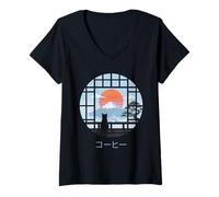 Femme Chat Japonais Mont Fuji Sunset Zen Cat Mom Dad T-Shirt avec Col en V