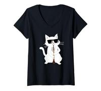 Femme Chat Jouant hautbois T-Shirt avec Col en V
