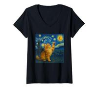 Femme Chat Maine Coon Nuit étoilée Van Gogh - Cadeau pour Maman T-Shirt avec Col en V
