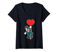 Femme Chat Marié Coeur Mariage T-Shirt avec Col en V