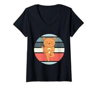 Femme Chat méditant yoga chat propriétaire de chat professeur de yoga T-Shirt avec Col en V