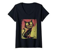 Femme Chat menaçant Chat Uneasy Chat Terrible Chaton menaçant T-Shirt avec Col en V