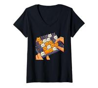 Femme Chat Mignon, Chats colorés sur Clavier de Saisie T-Shirt avec Col en V