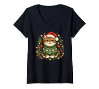 Femme Chat Mignon dans Un Bonnet de Père Noël pour Enfants T-Shirt avec Col en V