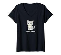 Femme Chat Mignon I Hate It Here Kitty Cadeaux Amusants pour collègues T-Shirt avec Col en V