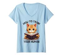 Femme Chat Mignon lisant Comment entraîner Votre Humain T-Shirt avec Col en V
