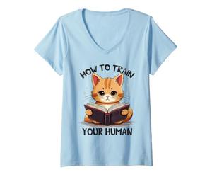 Femme Chat Mignon lisant Comment entraîner Votre Humain T-Shirt avec Col en V