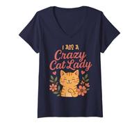 Femme Chat Mignon pour Fille Accro aux Félins - Fan de Chats T-Shirt avec Col en V