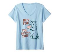Femme Chat mignon tenant un cerveau drôle que vous avez laissé tomber ceci T-Shirt avec Col en V