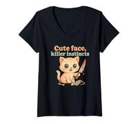 Femme Chat mignon tueur meurtre humour sombre esthétique T-Shirt avec Col en V