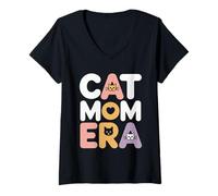 Femme Chat Mom Era Sunset Esthétique Amoureux des Chats T-Shirt avec Col en V