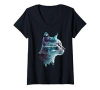 Femme Chat Motif Art Cat Design Chat Domestique J'aime Les Chats T-Shirt avec Col en V