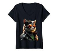 Femme Chat Motif Art Cat Design Chat Domestique J'aime Les Chats T-Shirt avec Col en V