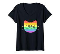 Femme Chat né en 1994 Ans Anniversaire Maman de chat Papa de chat T-Shirt avec Col en V