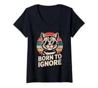 Femme Chat né pour ignorer l'humour Sarcastique rétro T-Shirt avec Col en V