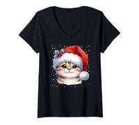 Femme Chat Noël Famille Tenue Enfants Chats Noël T-Shirt avec Col en V