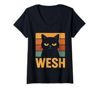 Femme Chat Noir Blasé - Wesh Rétro Cadeau Drôle & Cool T-Shirt avec Col en V