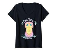 Femme Chat Noir C'est Bien Je suis Bien Tout va Bien Les Femmes T-Shirt avec Col en V