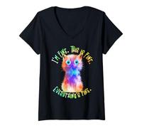 Femme Chat Noir C'est Bien Je suis Bien Tout va Bien Les Femmes T-Shirt avec Col en V