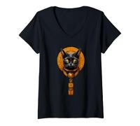 Femme Chat Noir de l'Égypte Ancienne T-Shirt avec Col en V