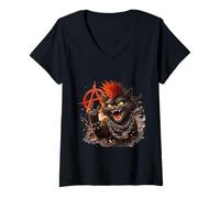 Femme Chat Noir Punk Rebel Attitude T-Shirt avec Col en V