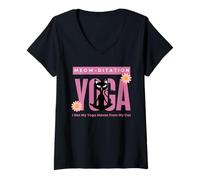 Femme Chat Noir Qui Fait Miaou : Mon Chat me Donne Mes mouvements de Yoga T-Shirt avec Col en V