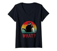 Femme Chat Noir Vintage What? Chat meurtrier avec Couteau T-Shirt avec Col en V