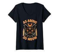 Femme Chat Occulte comme ci-Dessus So Meow Witchy Mystical Halloween T-Shirt avec Col en V