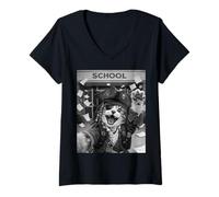 Femme Chat Pirate Dernier Jour d'école Summer Break Funny Selfie T-Shirt avec Col en V
