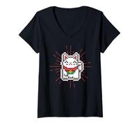 Femme Chat Porte-Bonheur Japonais avec Bras agitant l'esthétique T-Shirt avec Col en V