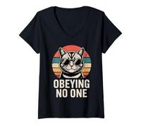 Femme Chat rétro Obeying No One T-Shirt avec Col en V