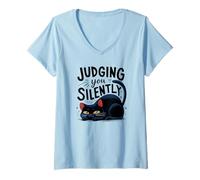Femme Chat rétro Qui Vous Juge silencieusement Papa Selfie Pawsome Lover T-Shirt avec Col en V