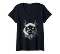 Femme Chat Sacré de Birmanie Birman Cat Doux de Birmanie Chats T-Shirt avec Col en V