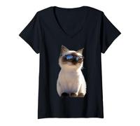 Femme Chat Sacré de Birmanie Birman Cat Doux de Birmanie Chats T-Shirt avec Col en V
