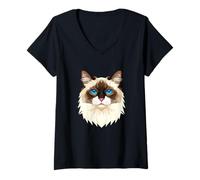 Femme Chat Sacré de Birmanie Birman Cat Doux de Birmanie Chats T-Shirt avec Col en V