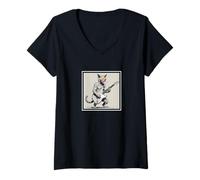 Femme Chat sans poils jouant de la guitare électrique Rock Music Band graphique T-Shirt avec Col en V