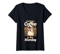Femme Chat Siam Mignon et Tasse de café Le Matin T-Shirt avec Col en V