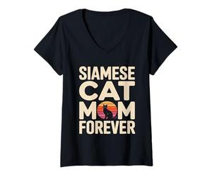 Femme Chat Siamois rétro Mom Forever T-Shirt avec Col en V